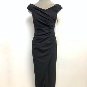 New Calvin Klein BLACK Side Rucked Gown Off Shoulder Dress size 6